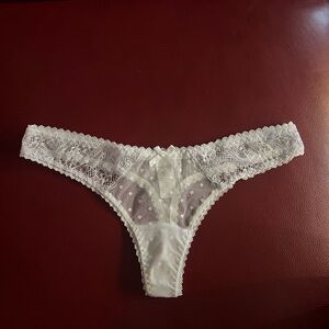 kathy ireland Sheer White Polka-Dot Lace Thong